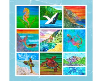 SALE Hawaii Ana 17.25" Velvet Panel Fabric Quilt Block Tropical Beach Sea Turtle Seahorse Mermaid Kauai ~ Choice of Design