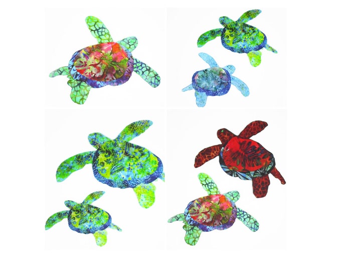 Tropical Sea Turtle Iron On Fabric Applique with Fusing Hawaiian Honu