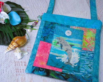 Dolphin Lanikai Beach Batik Watercolor Shoulder Bag~ Tropical Beach Hawaiian Sunset Batiks Purse~ Beach Lover iPad Bag