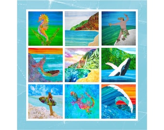 SALE Hawaii Ana 10.5" Fabric Quilt Block Tropical Beach Hula Dancer Surfer Girl Gecko Humpback Whale ~ Choice of Design