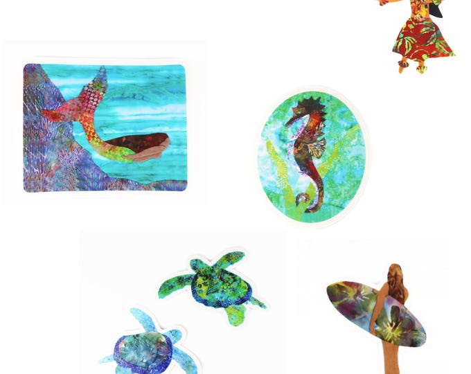 Wholesale Sticker Lot: Sea Turtle Surfer Seahorse Hula Dancer Mermaid Beach Car Weatherproof Vinyl