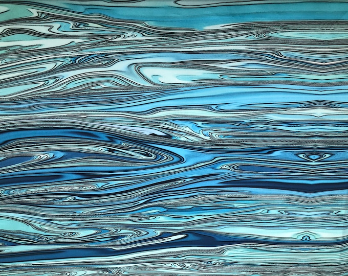 Liquified Ocean Water Aqua Turquoise Waves Blue Green Fabric Quilt Square Block Small Panel