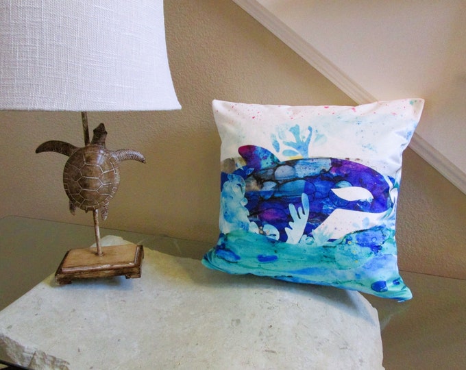 ORCA Whale Velvet Pillow Cover Invisible Zipper, Under the Sea Whale Ocean Beach Double-Sided Tropical Pillow~ Fits 18" Pillow Form