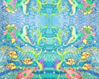Fantasy Fish Ocean Fabric By The Yard I Spy Mirror Repeat Tropical Under The Sea Girls Water Bubbles Whimsical Waves