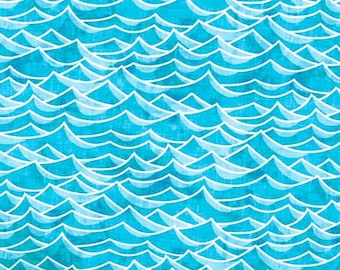 Coastal Turquoise Aqua Blue Ocean White Waves Fat Quarter Fabric ~ Tropical Beach Blue Ocean Water Surf Seaside Fabric FQ