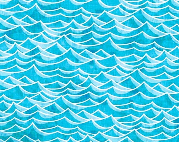 Coastal Turquoise Aqua Blue Ocean White Waves Fat Quarter Fabric ~ Tropical Beach Blue Ocean Water Surf Seaside Fabric FQ