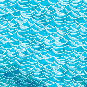 Coastal Turquoise Aqua Blue Ocean White Waves Fat Quarter Fabric ~ Tropical Beach Blue Ocean Water Surf Seaside Fabric FQ