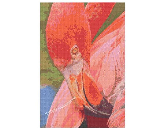 Pink Flamingo Cross Stitch Pattern Tropical Florida Digital PDF Instant File to Download and Print