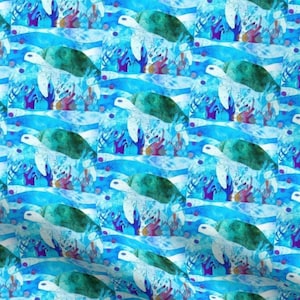 Sea Turtles Coral Reef Ocean Waves Air Bubbles Fabric Fat Quarter~ Tropical Sea Turtle Cotton Fabric Adult or Kids FQ