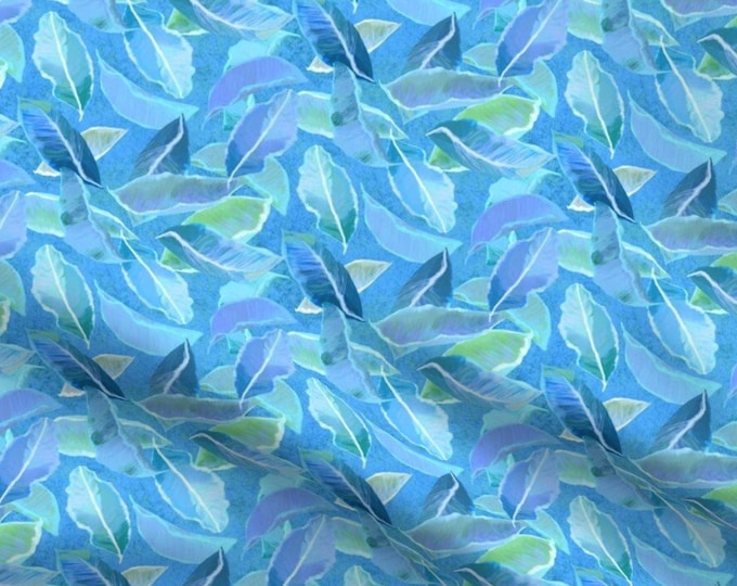 Blue Pastel Tropical Leaves OCEANIA Coastal Fabric Panel Fat Quarter~ Tropical Leaves Beach Island Breeze Fabric FQ