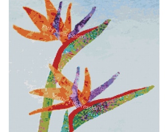Cross Stitch Pattern Hawaiian Tropical BIRD Of PARADISE Flowers~ Digital PDF Instant File to Download and Print