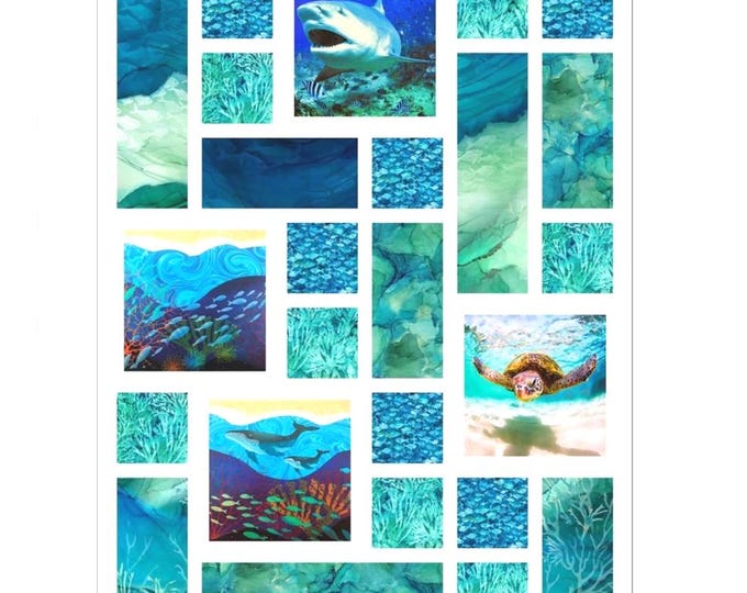 Modern Tiles Quilt Pattern Baby Nursery Seaside Decor Wall Hanging Adult Coastal Lap Throw Uses 10.5" Blocks 37x49" Paper Pattern to Ship