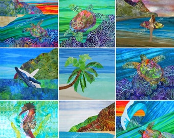 TROPICAL BEACH Wholecloth Uncut Fabric Panel Square Set- DIY Lap Quilt Wall Hanging Cheater Quilt Top Baby Nursery