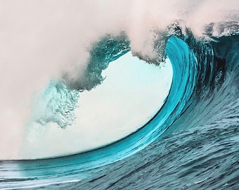 SALE Ocean Wave Breaking Fabric Quilt Square Block Hawaiian Big Surf Turquoise Water Whitecaps Tropical Beach