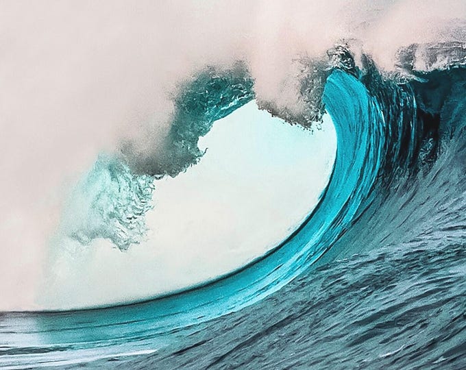SALE Ocean Wave Breaking Fabric Quilt Square Block Hawaiian Big Surf Turquoise Water Whitecaps Tropical Beach