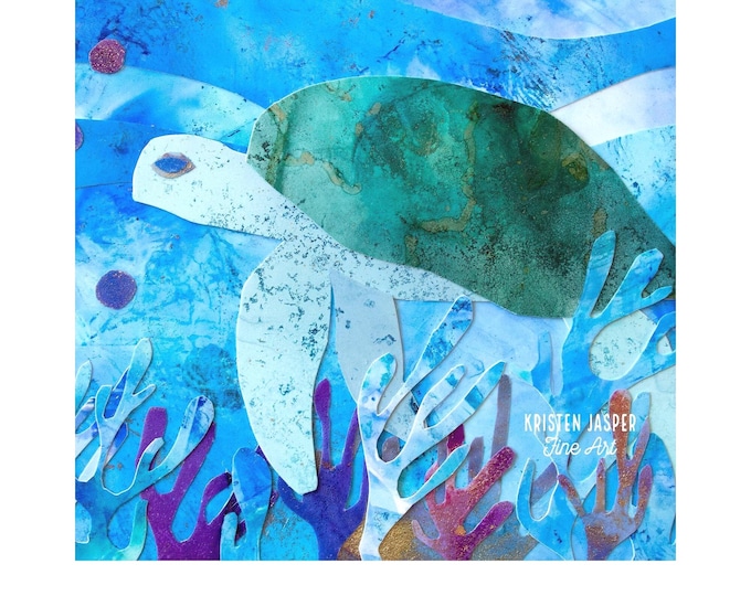 Sea Turtle Fabric Panel Honu Ocean Reef Coral Underwater Block Quilting Cotton Square Tropical Beach Theme Wall Hanging Art Marine Sewing