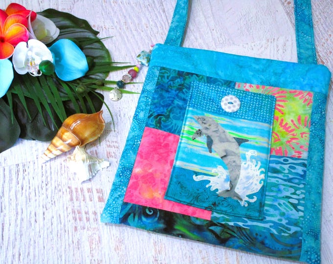 Dolphin Lanikai Beach Batik Watercolor Shoulder Bag~ Tropical Beach Hawaiian Sunset Batiks Purse~ Beach Lover iPad Bag
