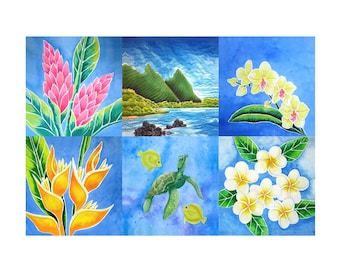 Tropical Dreams Fabric Wholecloth Sea Turtle Beach Pink Ginger Plumeria Orchids Heliconia Flowers Lea Ingram Cotton Quilt Panel