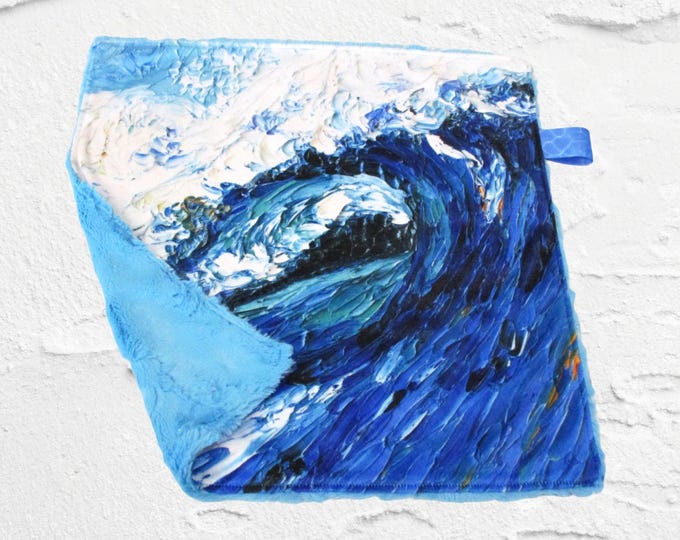 Minky Baby Lovey Surf's Up Painted Ocean Wave Tropical Beach Surfing Girls Boys Shower Toddler Birthday Gift
