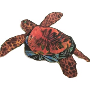 Tropical Sea Turtle Iron On Fabric Applique with Fusing Hawaiian Honu Brown
