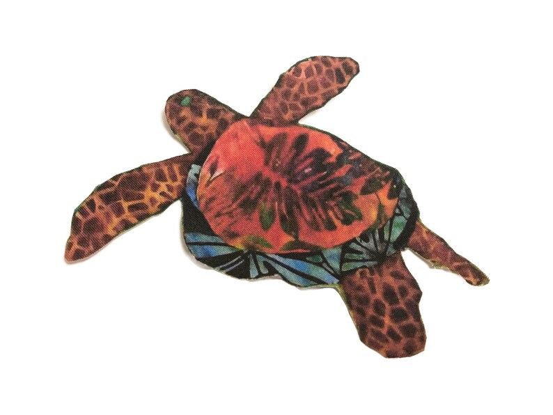 Tropical Sea Turtle Iron On Fabric Applique with Fusing Hawaiian Honu Brown