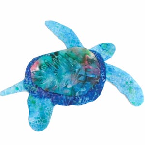Tropical Sea Turtle Iron On Fabric Applique with Fusing Hawaiian Honu Turquoise Blue