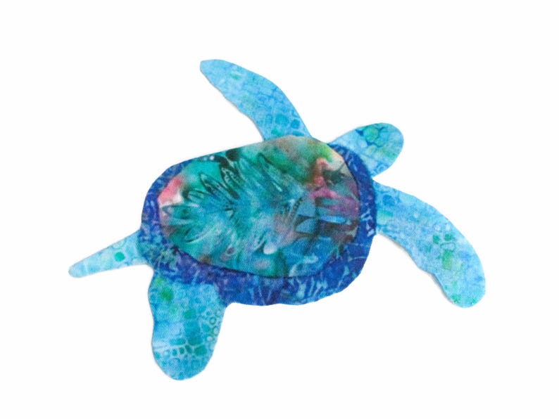 Tropical Sea Turtle Iron On Fabric Applique with Fusing Hawaiian Honu Turquoise Blue