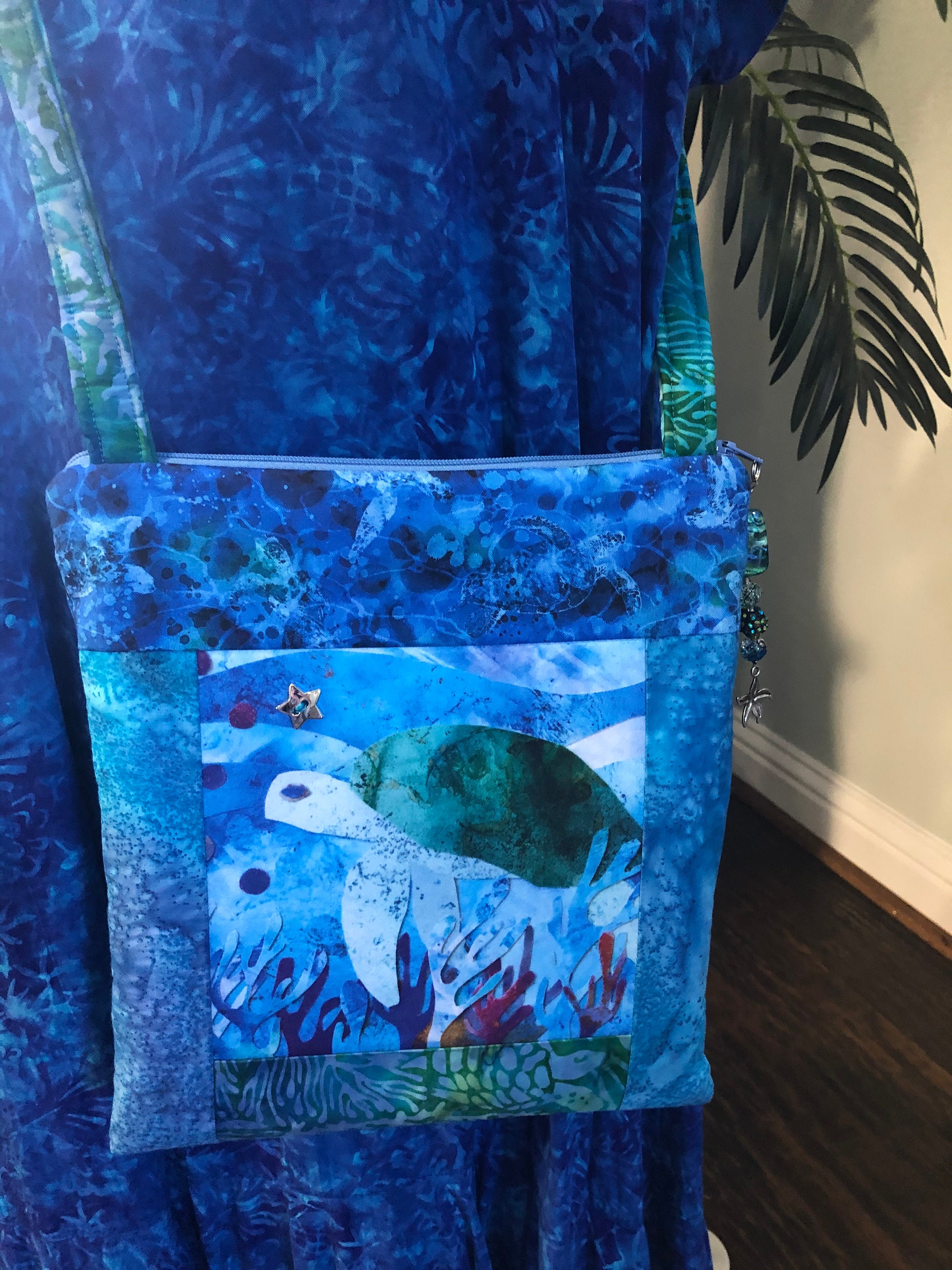 Sea Turtle Fabric Quilt Panel Tropical Reef Ocean Water Coastal Green