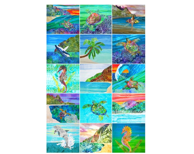TROPICAL BEACH Wholecloth Uncut Fabric Panel Square Set- Cheater Quilt Top DIY Lap Quilt Wall Hanging Baby Nursery