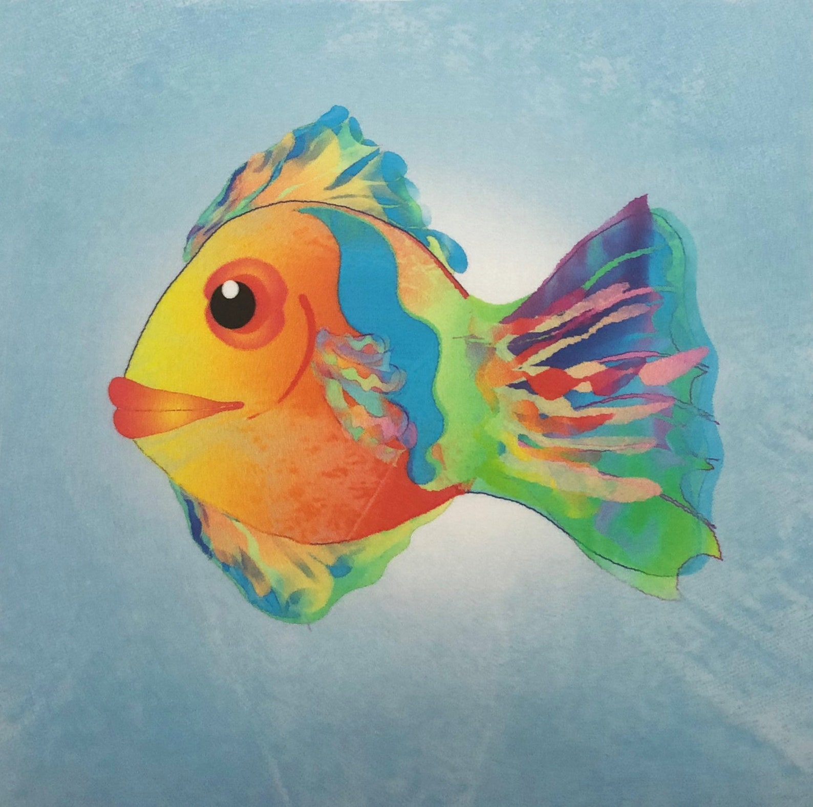 Watercolor Tropical Fish Fabric Panel Fish Swimming Ocean Etsy