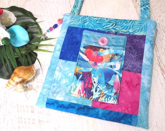Beautiful MERMAID Batik Watercolor Shoulder Bag~ Tropical Mermaid Underwater Ocean Seahorse Coral Reef Purse~ Mermaid Lover iPad Bag