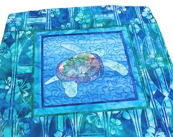 Quilted Sea Turtle Surfboards Tropical Hibiscus Flowers Pillow Cover Beach Hawaiian Honu Blue Aqua Green Purple Batik