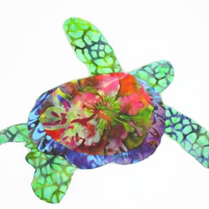 Tropical Sea Turtle Iron On Fabric Applique with Fusing Hawaiian Honu Rainbow