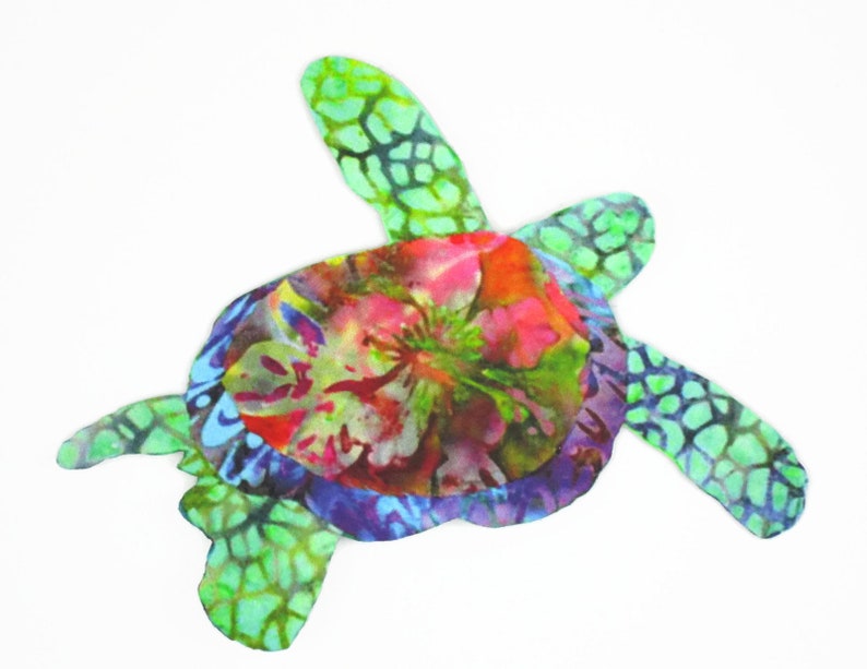 Tropical Sea Turtle Iron On Fabric Applique with Fusing Hawaiian Honu Rainbow