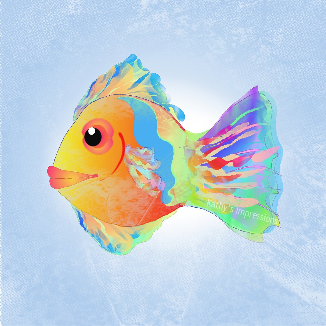 Watercolor Tropical Fish Fabric Panel Fish Swimming Ocean Beach Fabric