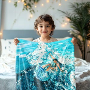 Surfer Girl Fabric Quilt Block Extreme Surfing Rip Curl Ocean Wave Hawaiian Surf Panel 17.5" Square- Minky