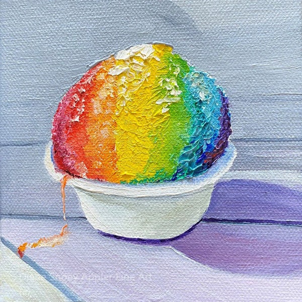 Rainbow Shave Ice Fabric Quilt Square~ Hawaiian Shave Ice Falling Thru the Cracks Fabric Panel Beach Paradise