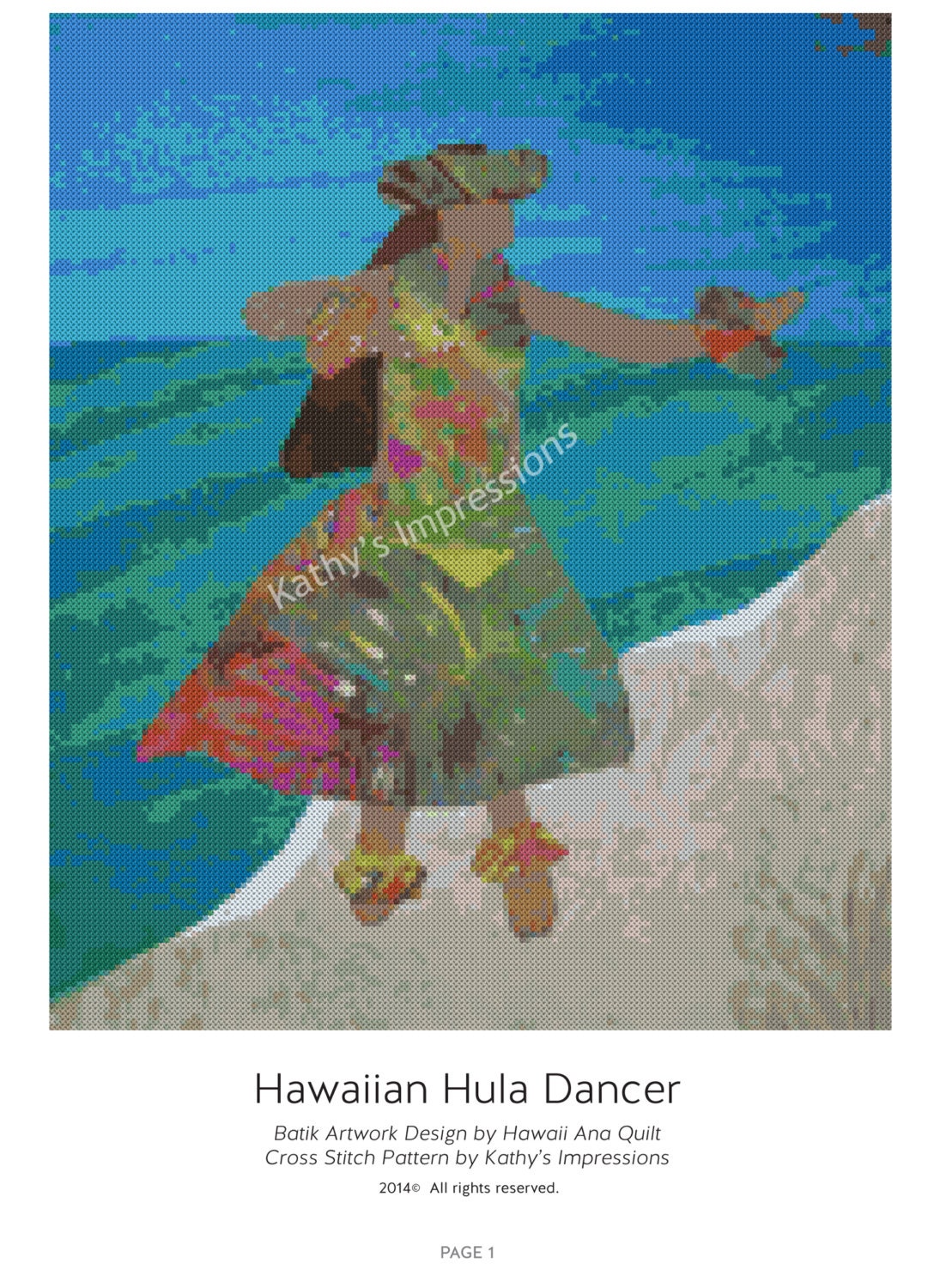 Cross Stitch Pattern Hawaiian Hula Dancer Dancing On Beach By Ocean Digital Pdf Instant File To Download And Print