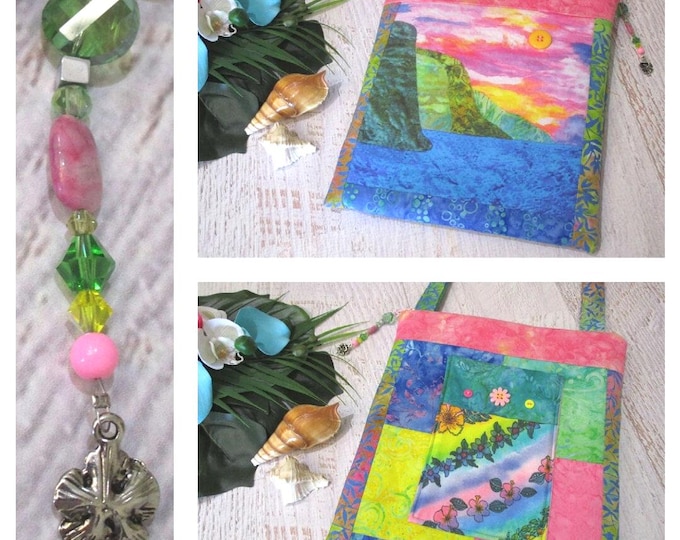 Hawaiian Sunset Rainbow Flowers Batik Watercolor Shoulder Bag~ Tropical Beach Sunset Colorful Batiks Purse~ Beach Lover iPad Bag