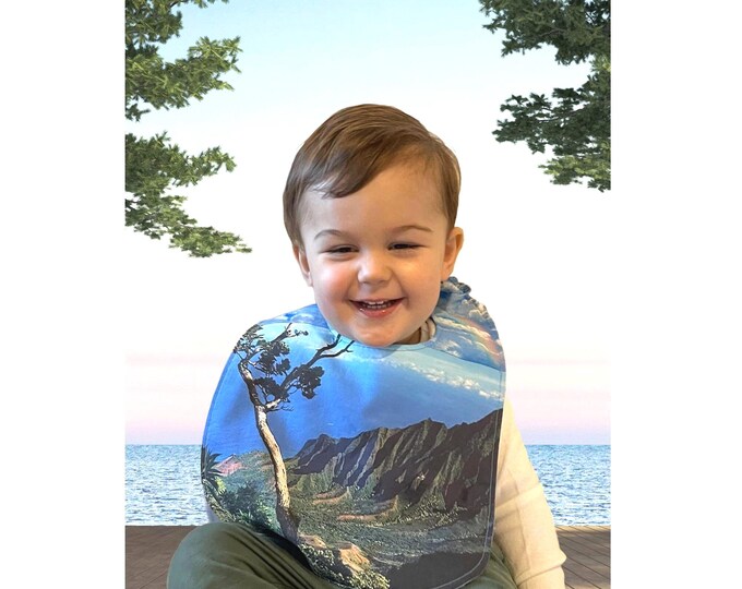 Na Pali Coast Kalalau Valley Kauai Hawaii Rainbow Ocean Girls Boys Baby Toddler Bib
