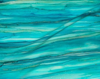 Give Me the Blues Turquoise Green Ocean Water Organic Cotton Sateen Fabric By The Yard 56" x 36"