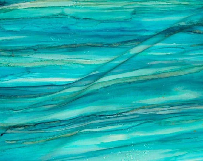 Give Me the Blues Turquoise Green Ocean Water Organic Cotton Sateen Fabric By The Yard 56" x 36"