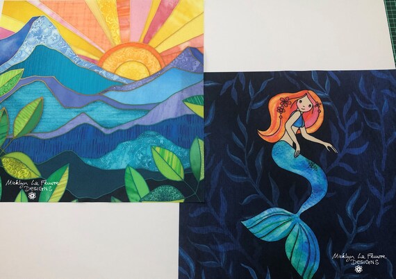 Tropical MERMAID Fabric Panel Ocean Paradise ~ Hawaiian Happy Mermaid Fabric  Quilt Square