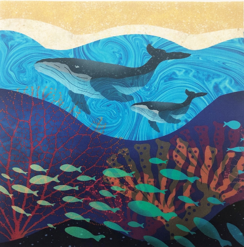Humpback WHALES Ocean Fabric Panel Whale Fabric Quilt Square Etsy UK