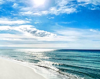 My Happy Place Beach Fabric Quilt Block: Blue Skies Turquoise Ocean Sugar Sand Panel