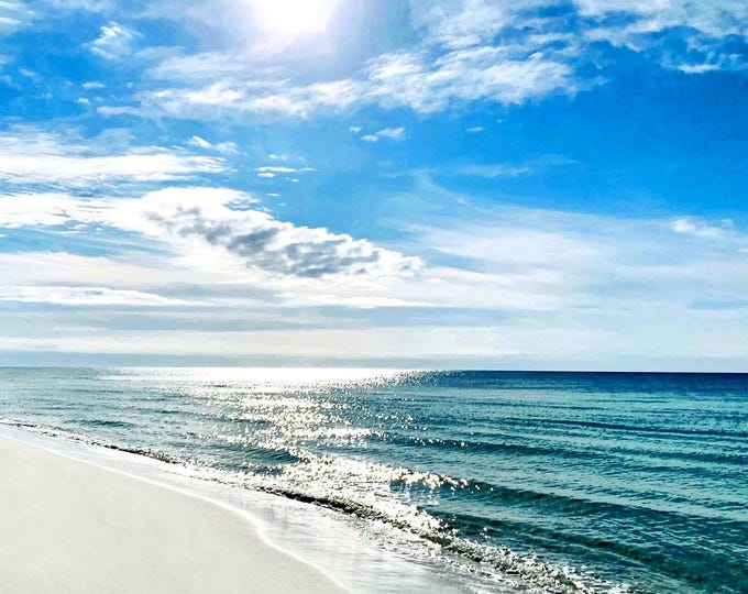 My Happy Place Beach Fabric Quilt Block: Blue Skies Turquoise Ocean Sugar Sand Panel