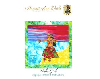 Hawaiian Hula Dancer Beach Pattern Raw Edge or Applique PDF Digital Download Quilt Block Pillow Wall Hanging Art