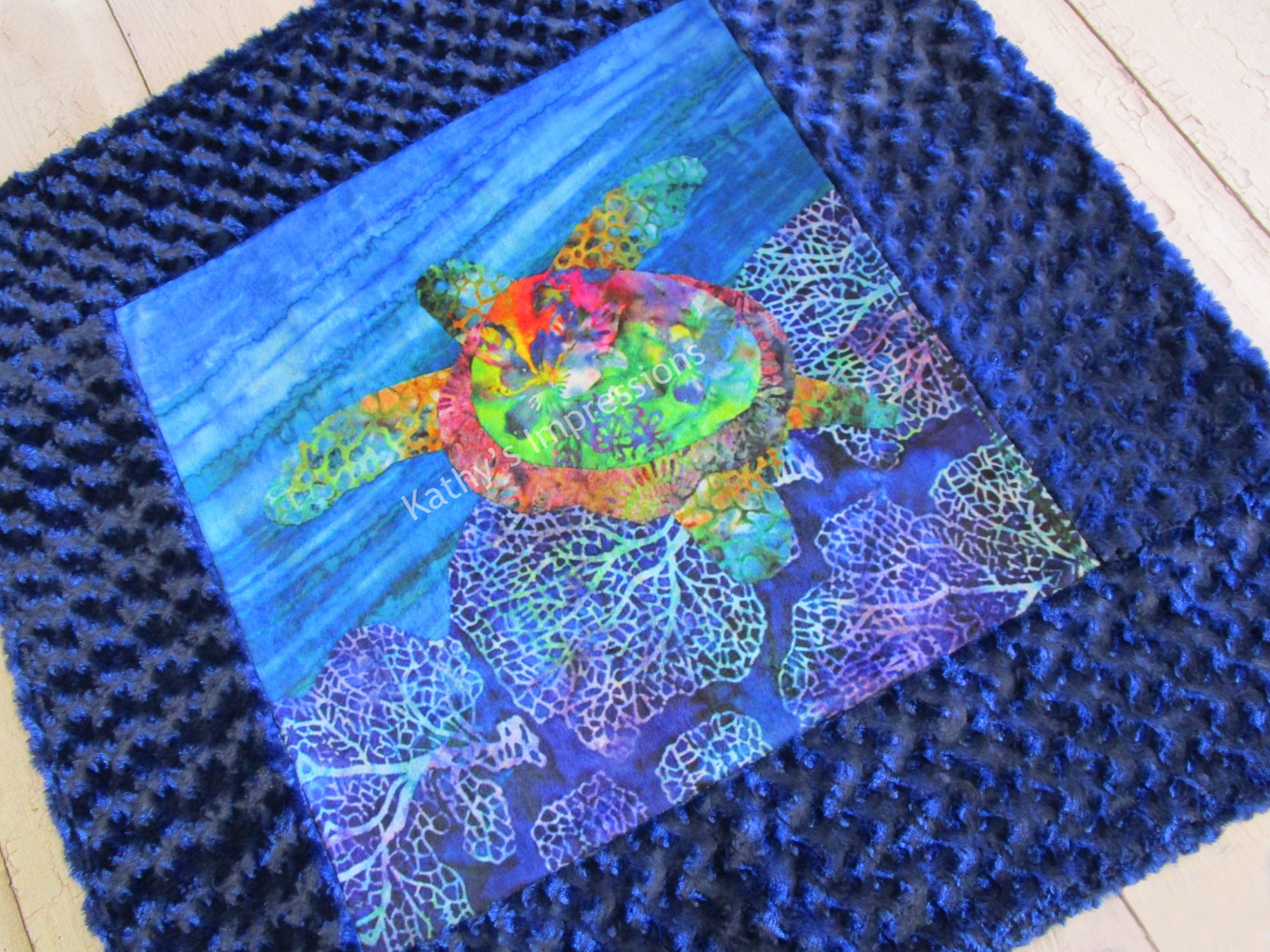 SEA TURTLE MINKY Baby Blanket Adult Lap or Fabric Kit Blue Honu Purple Ocean Reef Hawaii Ana Quilt