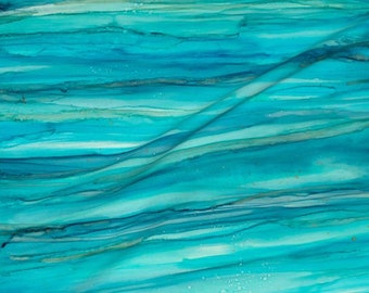 Beach Watercolors Turquoise Green Blue Ocean Water Fabric Give Me The Blues Alcohol Ink Fat Quarter~ Organic Cotton Fabric Quilt Panel