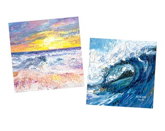 水彩画ビーチサンセットファブリックキルトスクエア：海の絵画パネル